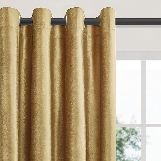 BULBUL Velvet Gold Curtains 72 inch Length- Living Room Blackout Thermal Window - Image 2