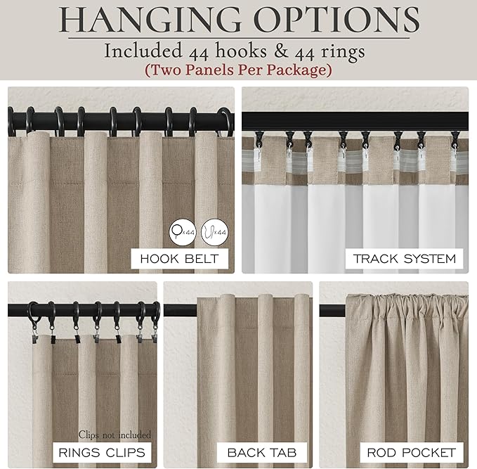 Blackout Curtains 60 Inches Extra Wide Grey Beige Linen Curtains 84 Inch Length - Image 5
