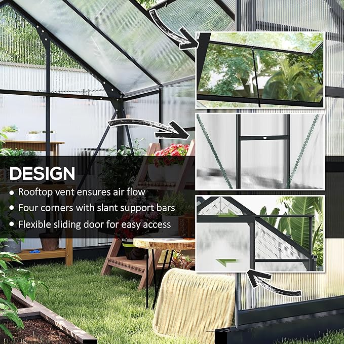Outsunny 6' x 8' Greenhouse for Outdoors, Polycarbonate Greenhouse - Image 3