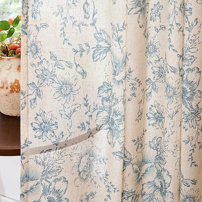 jinchan Linen Blend Curtain Floral Curtains - Image 6