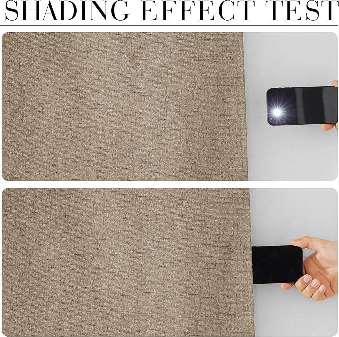 RYB HOME Burlap 100% Blackout Curtains 63 inch Long, Light Blacking & Thermal - Image 2