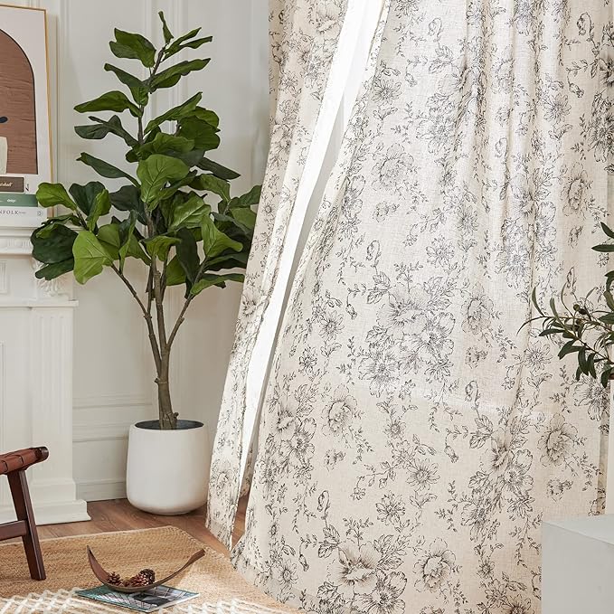 jinchan Linen Floral Curtains Extra Wide - Image 7