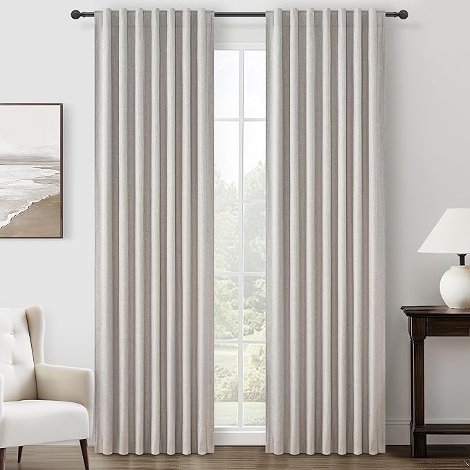 Thick Linen Blackout Curtains 90 Inches Long by QJMYDECO