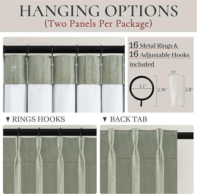 Sage Green Blackout Linen Curtains 102 Inches Long - Image 5
