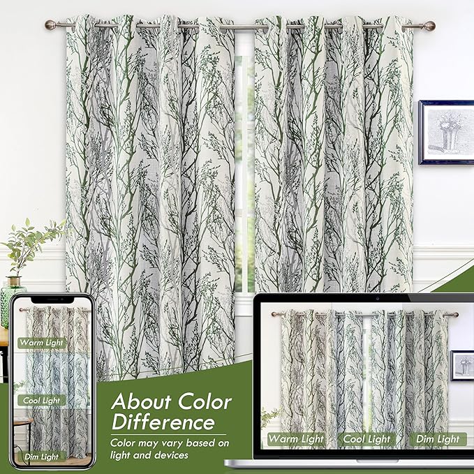 DriftAway Linen Printed Blackout Curtains Tree Branch Pattern Double Layer 96 - Image 8