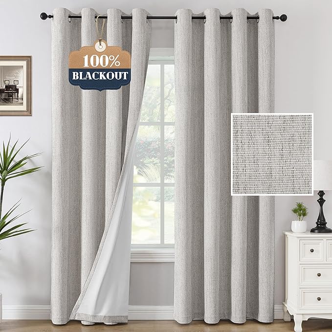 H.VERSAILTEX Chenille Linen Curtains 108 inches Long 100% Black Out Curtains by HVERSAILTEX