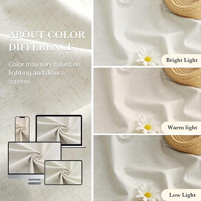 RYB HOME 100% Blackout Curtains Natural Linen Blended, Thermal Insulated Room - Image 6
