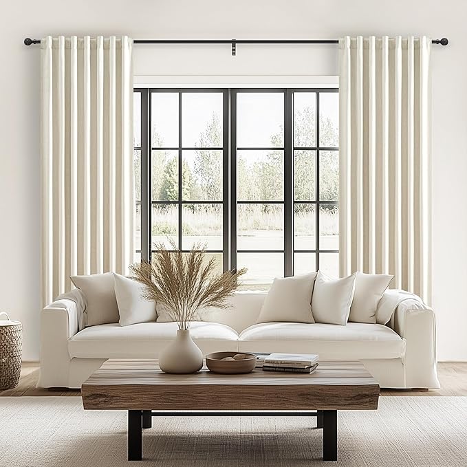 Warm Cream Thick Linen Black Out Curtains 100 Inch Long - Image 6