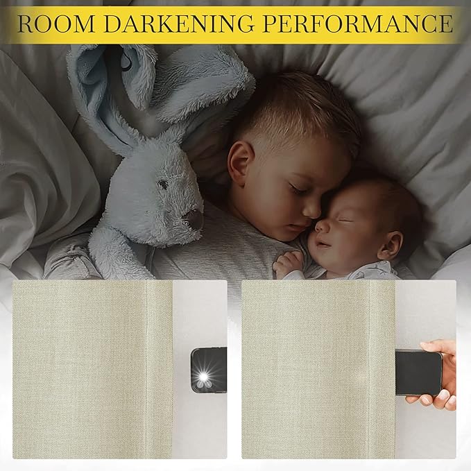 NICETOWN Room Darkening Faux Linen Beige Curtains 120 inches Long, Pinch - Image 7