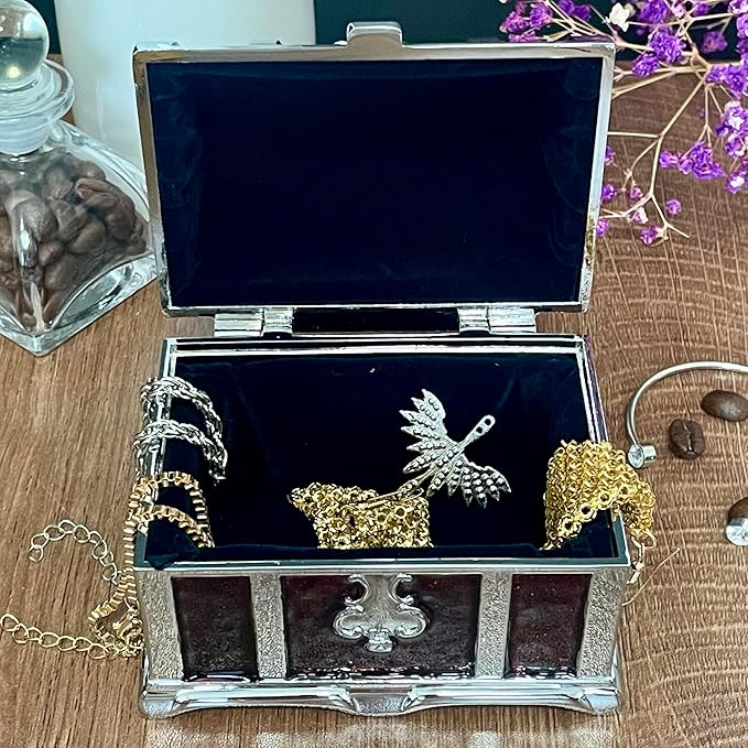 Retro Jewelry Box Arched Vintage Rectangular Metal Chest Necklace Ring Earrings - Image 2