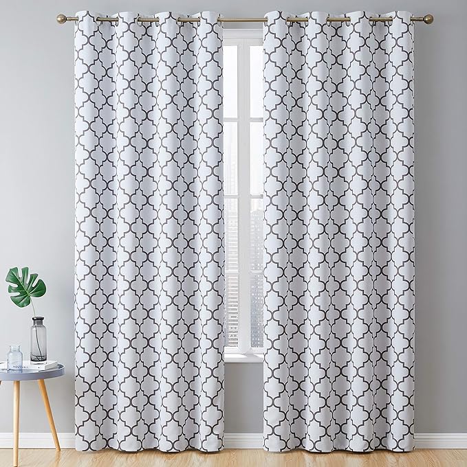 HLC.ME Lattice White and Grey Curtains by HomeLinenCollections
