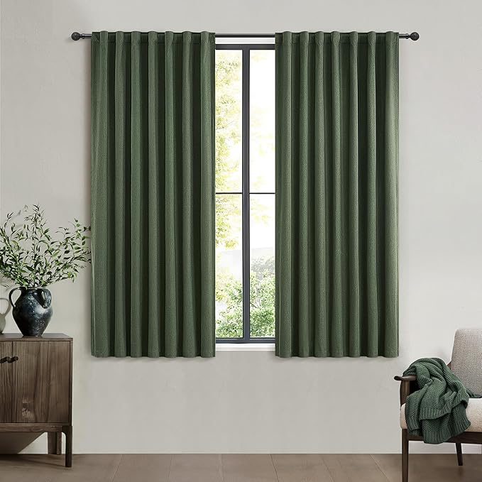 Green Country Kitchen Curtains 54 Inch Length Small Basement Window Blackout by QJMYDECO