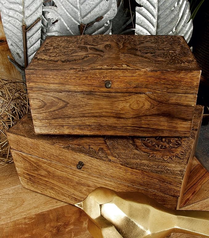 Deco 79 Mango Wood Floral Handmade Decorative Box Decorative Keepsake Boxes - Image 5