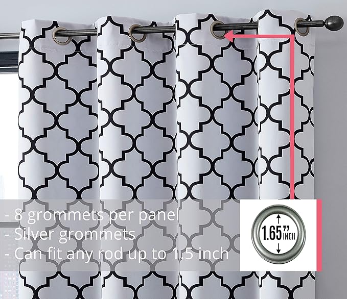 HLC.ME Lattice Pattern White and Black Blackout Curtains 72 Long - Image 2