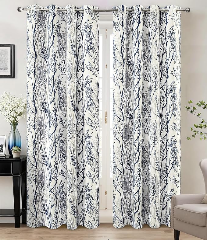 DriftAway Linen Printed Blackout Curtains Tree Branch Pattern Double Layer 102 by DriftAway