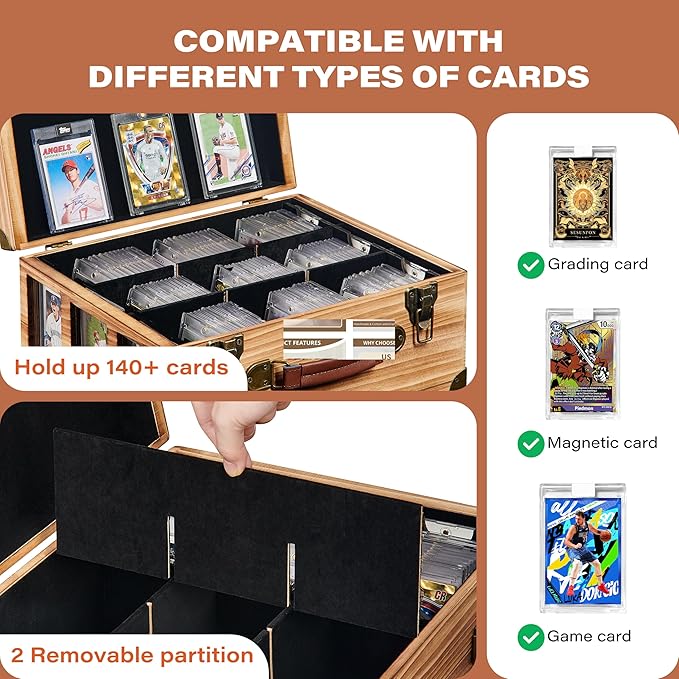 Graded Card Storage Box with Display Window, Wood Card Case - Image 3