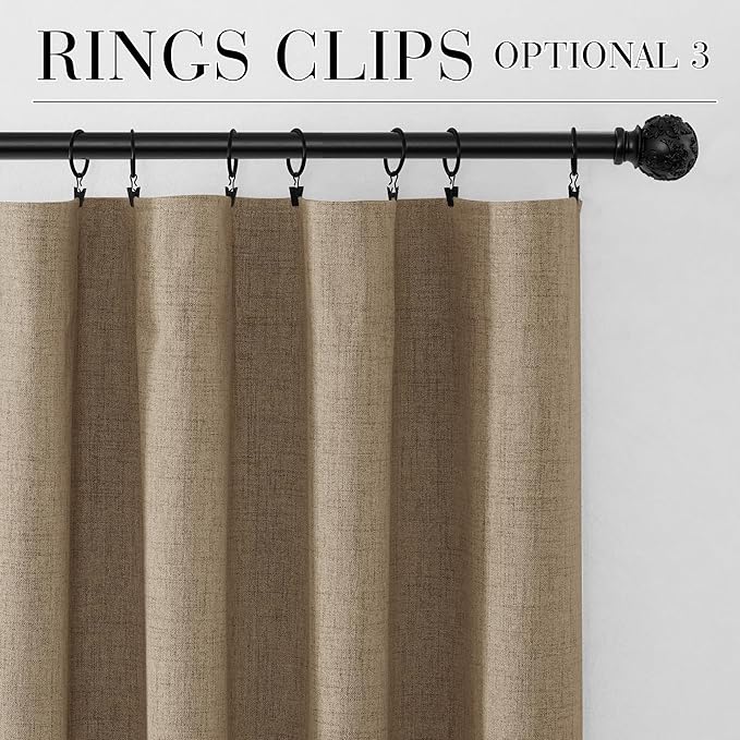 RYB HOME Burlap 100% Blackout Short Curtains 52 Width 45 inch Length, Light - Image 8