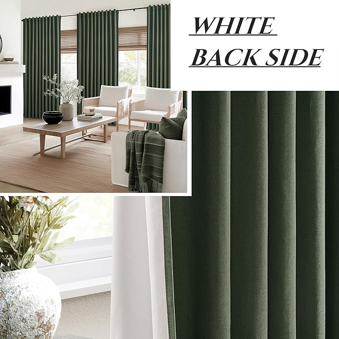Dark Olive Green Curtains 70 Inch Length Extra Wide Pleated Black Out 90 Inch - Image 8