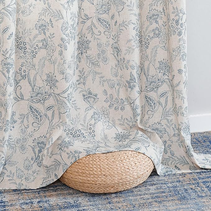 Vangao Blue Floral Linen Curtains - Image 6