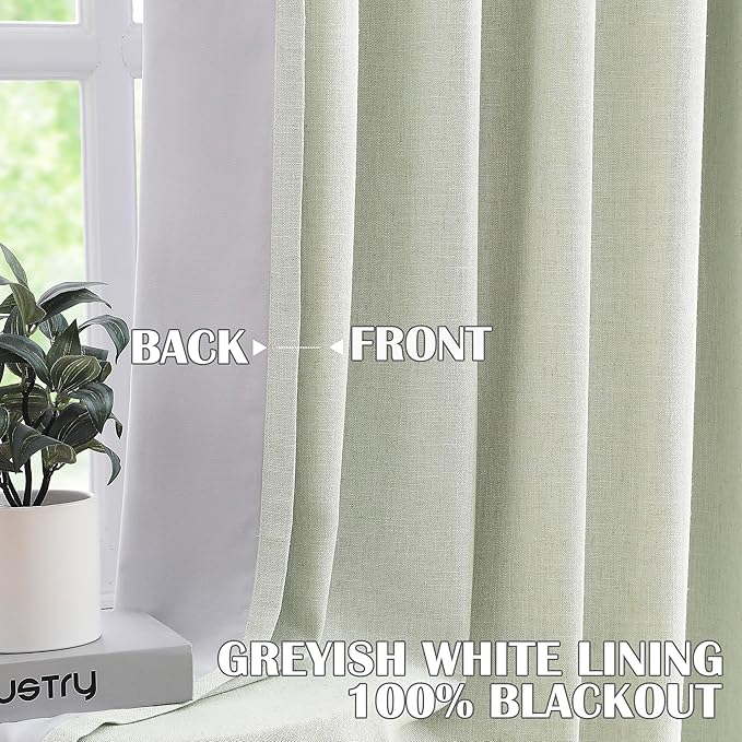 Kayne Studio Soft Green Pinch Pleated Full Blackout Curtains 102", Linen Blend - Image 2