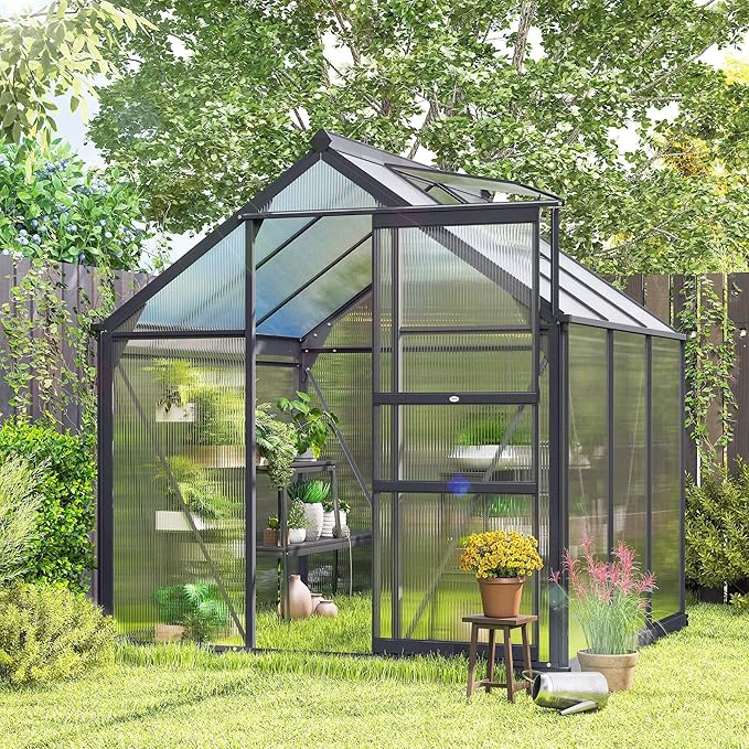 Outsunny 6' x 6' Greenhouse for Outdoors, Polycarbonate Greenhouse - Image 8
