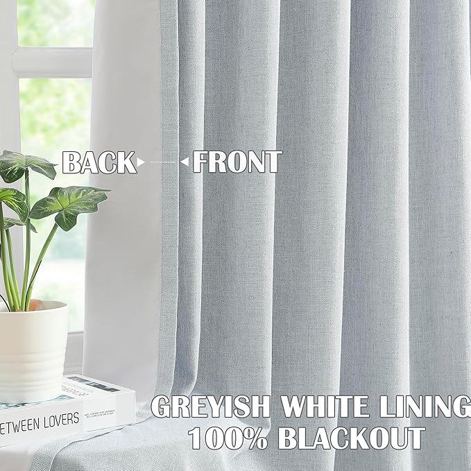 Kayne Studio Blue Fog Pinch Pleated Full Blackout Curtains 112 Inch Linen Blend - Image 2