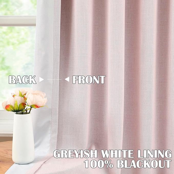 Kayne Studio Soft Pink Pinch Pleated Full Blackout Curtains 102", Linen Blend - Image 2
