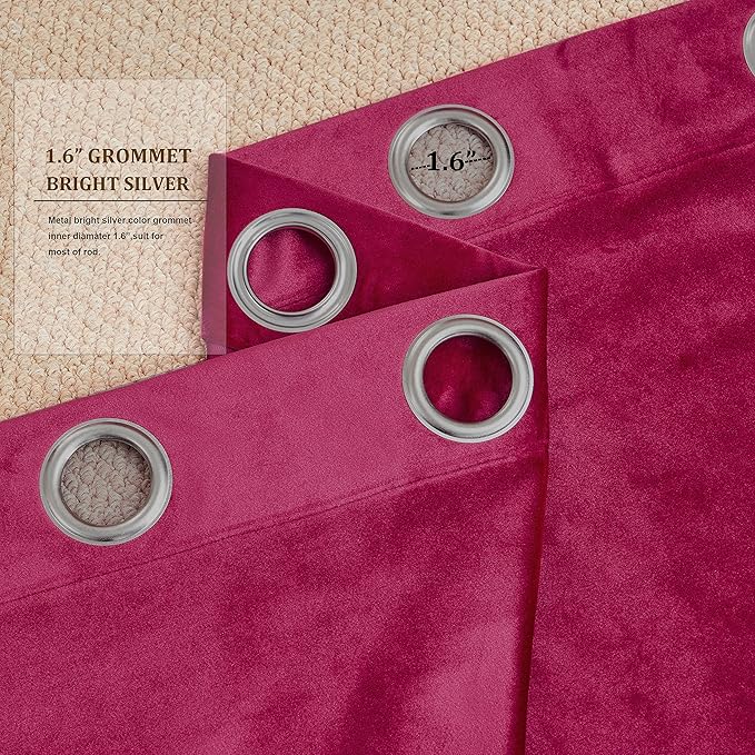 BULBUL Red Curtains 63 inch Length- Living Room Red Velvet Blackout Window - Image 3