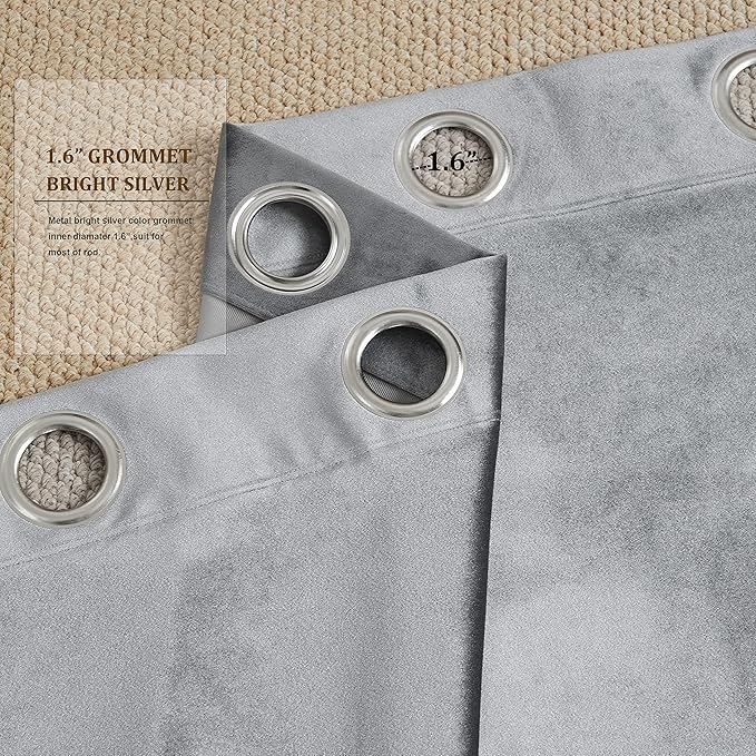 BULBUL Dark Grey Velvet Curtains 72 inch Luxury Elegant Living Room Curtain - Image 3