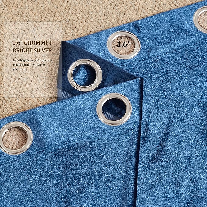 Blue Velvet Curtains 96 inch: Navy Dark Blue Luxury Elegant Living Room Curtain - Image 3