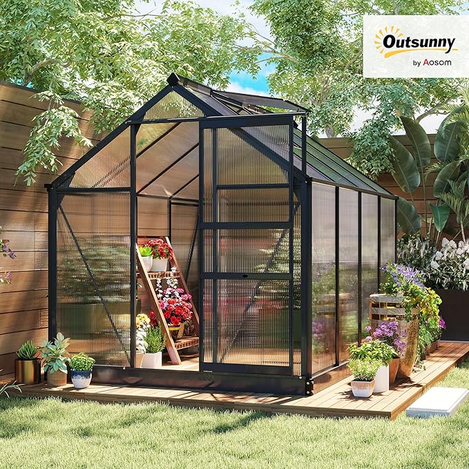 Outsunny 6' x 8' Greenhouse for Outdoors, Polycarbonate Greenhouse - Image 2