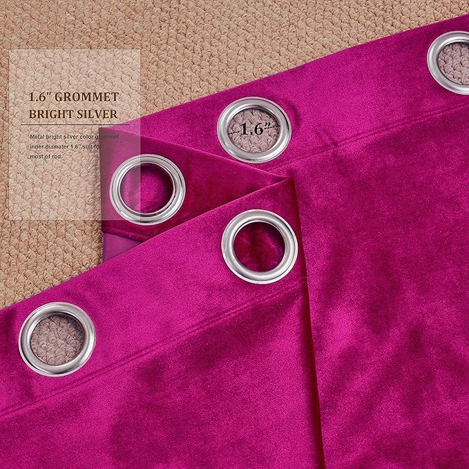 BULBUL Living Room Velvet Window Curtains 90 inch Length- 2 Panels Hot Pink - Image 3